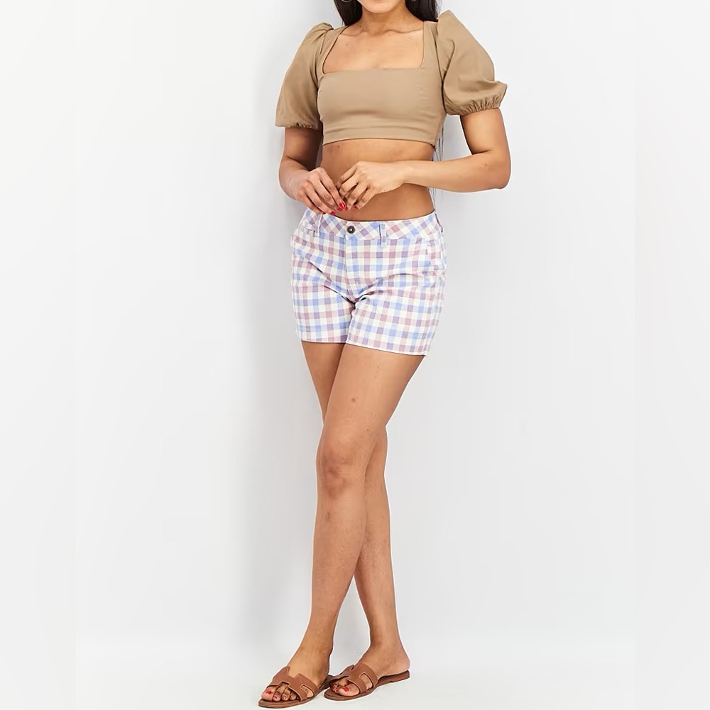 NWT Market And Spruce
Women Checkered Chino Shorts, White/Blue/Purple